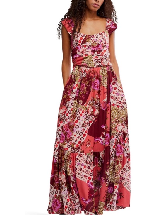 Free People Dresses & Skirts - 🆕 Free People Maxi Dress Boho Strawberry Patch Pockets Hippie Bohemian Loose XL